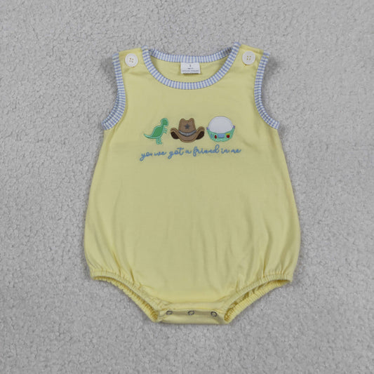Baby Boys Kids Sleeveless Embroidery Hats Yellow Bubble Summer Romper RTS