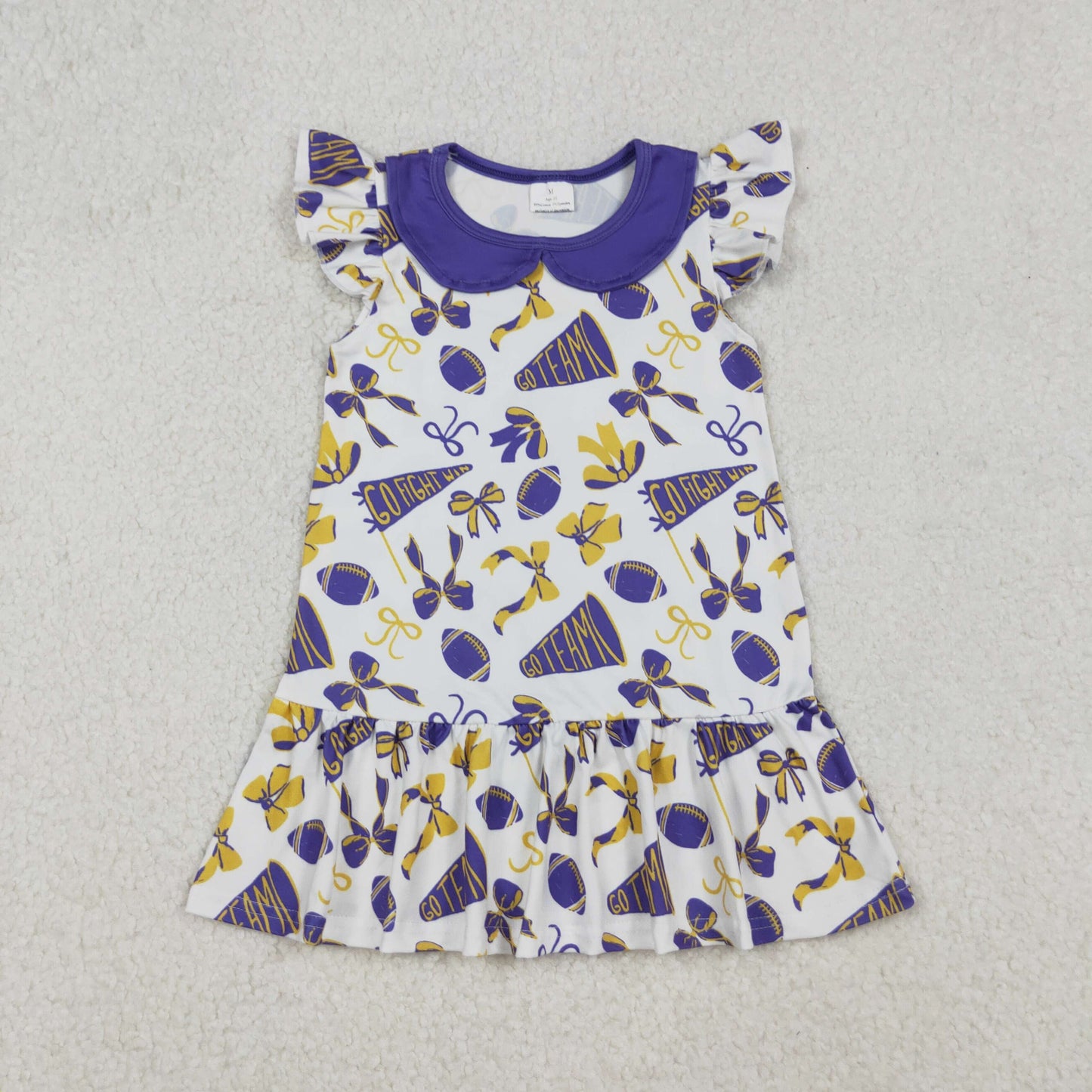 Baby Girl Short Sleeves Cheer Purple Bows Summer Team Knee Length Dress RTS