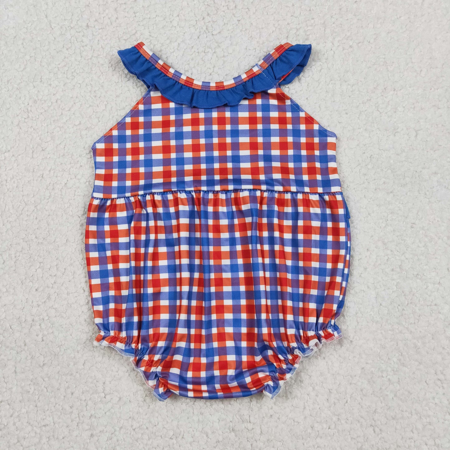 Baby Girls Infant Embroidery Farm Animals Plaid Summer Bubble Romper RTS