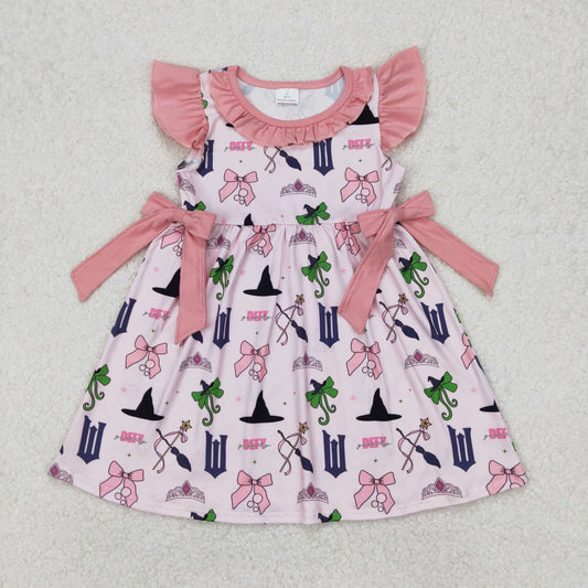 Baby Girl Short Sleeves Princess Pink Bows ( Moq 5 ) Knee Length Dress RTS