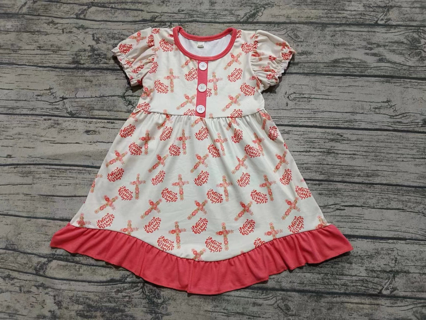 Baby Girl Short Sleeves Cross Knee Length Ruffle Dress ( Moq 5 )