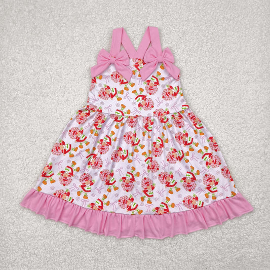 Baby Girl Pink Strap Bows Strawberry Floral Knee Length Dress RTS