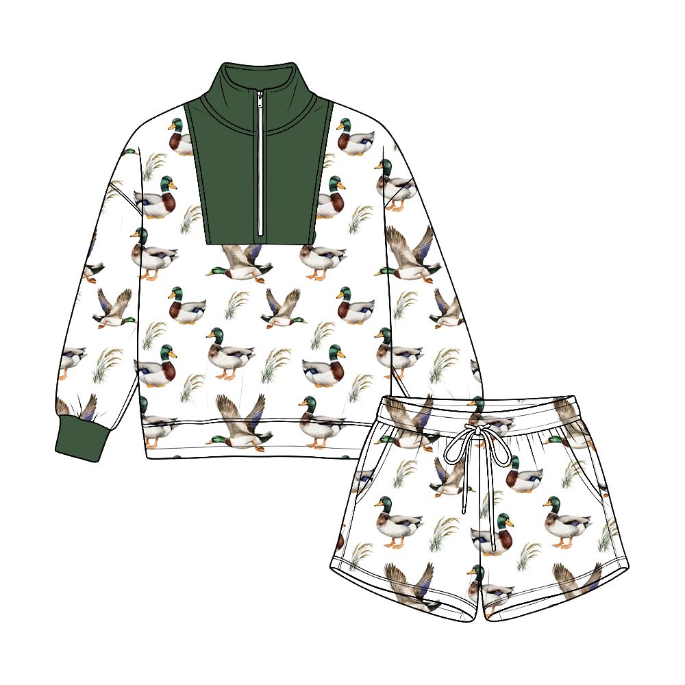 ( Moq 5 ) Preorder Baby Boys Toddler Ducks Zipper Pullover Pockets Shorts Set Clothes