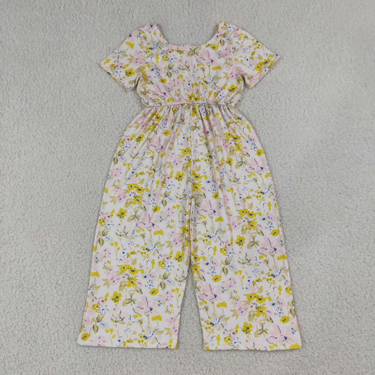 Baby Girls Kids Short Sleeves Flower Pants Jumpsuit Yellow Clothes RTS