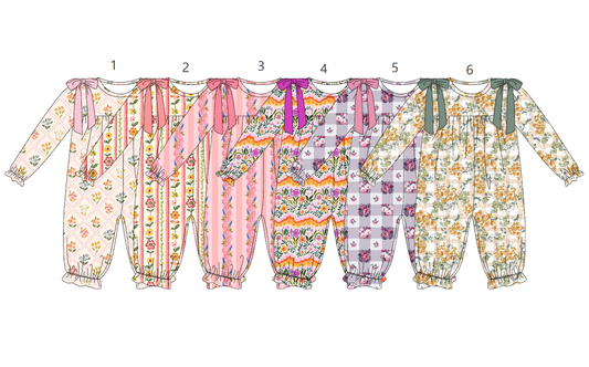 ( Moq 5 Each Style ) Sibling Baby Girls Infant Long Sleeves Flower Bows Rompers Clothes