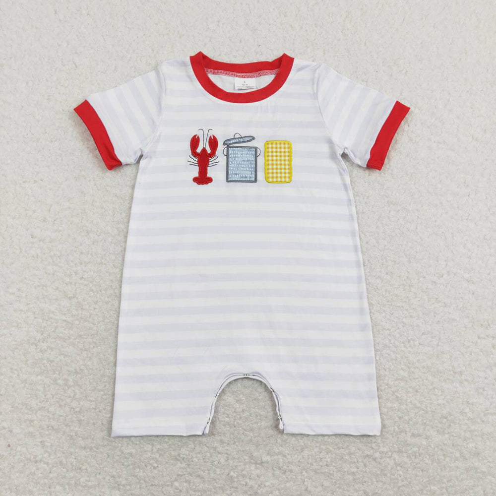 Baby Boy Girl Embroidery Crawfish Sibling Romper Set