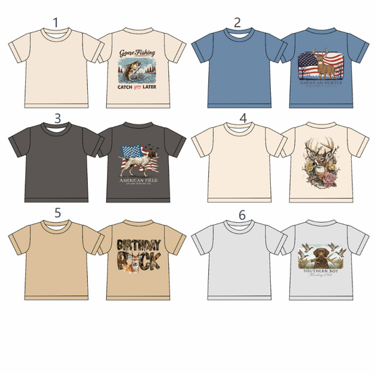 ( Moq 5 Each Style ) Sibling Baby Boys Kids Short Sleeves Dogs Deer Ducks Hunting Shirts Tops