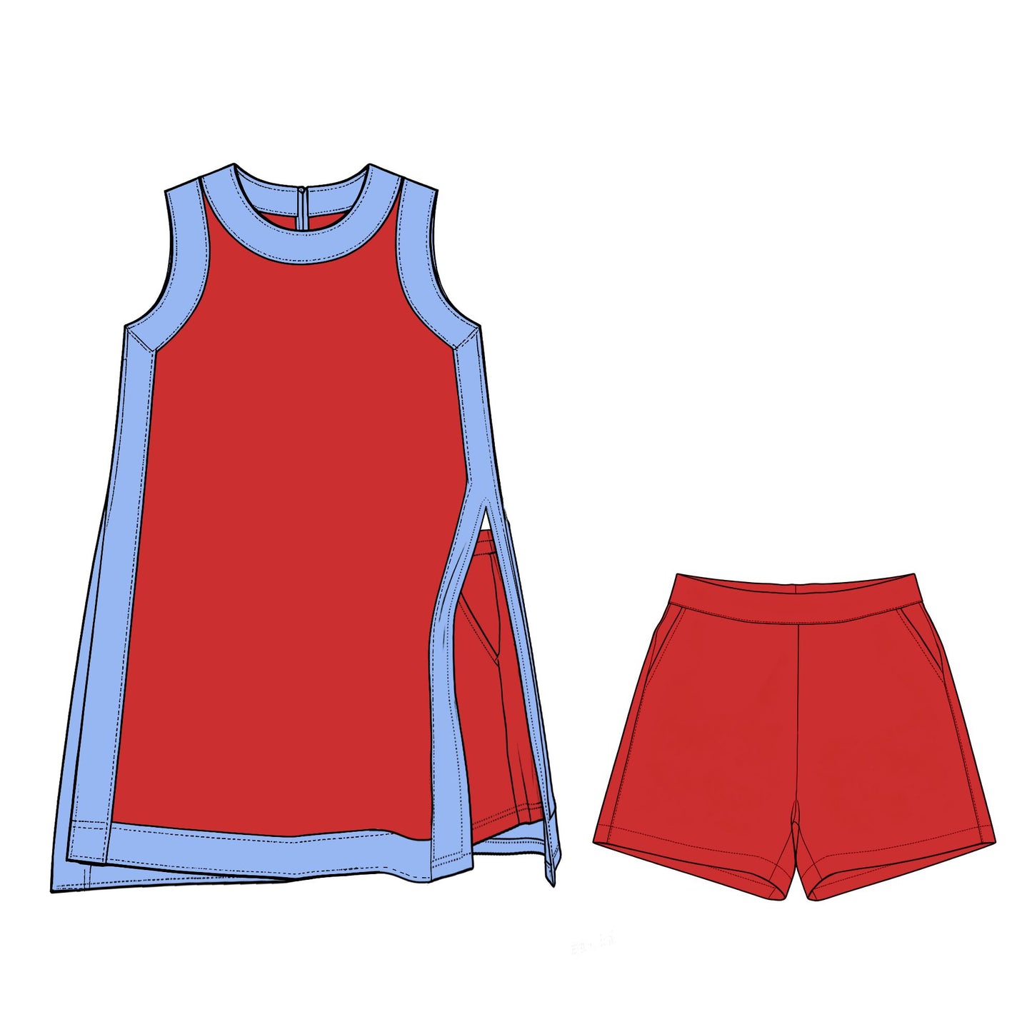 ( Moq 5 ) Preorder Baby Girls Kids Sleeveless Tops Red Shorts Set Yoga Active Clothes