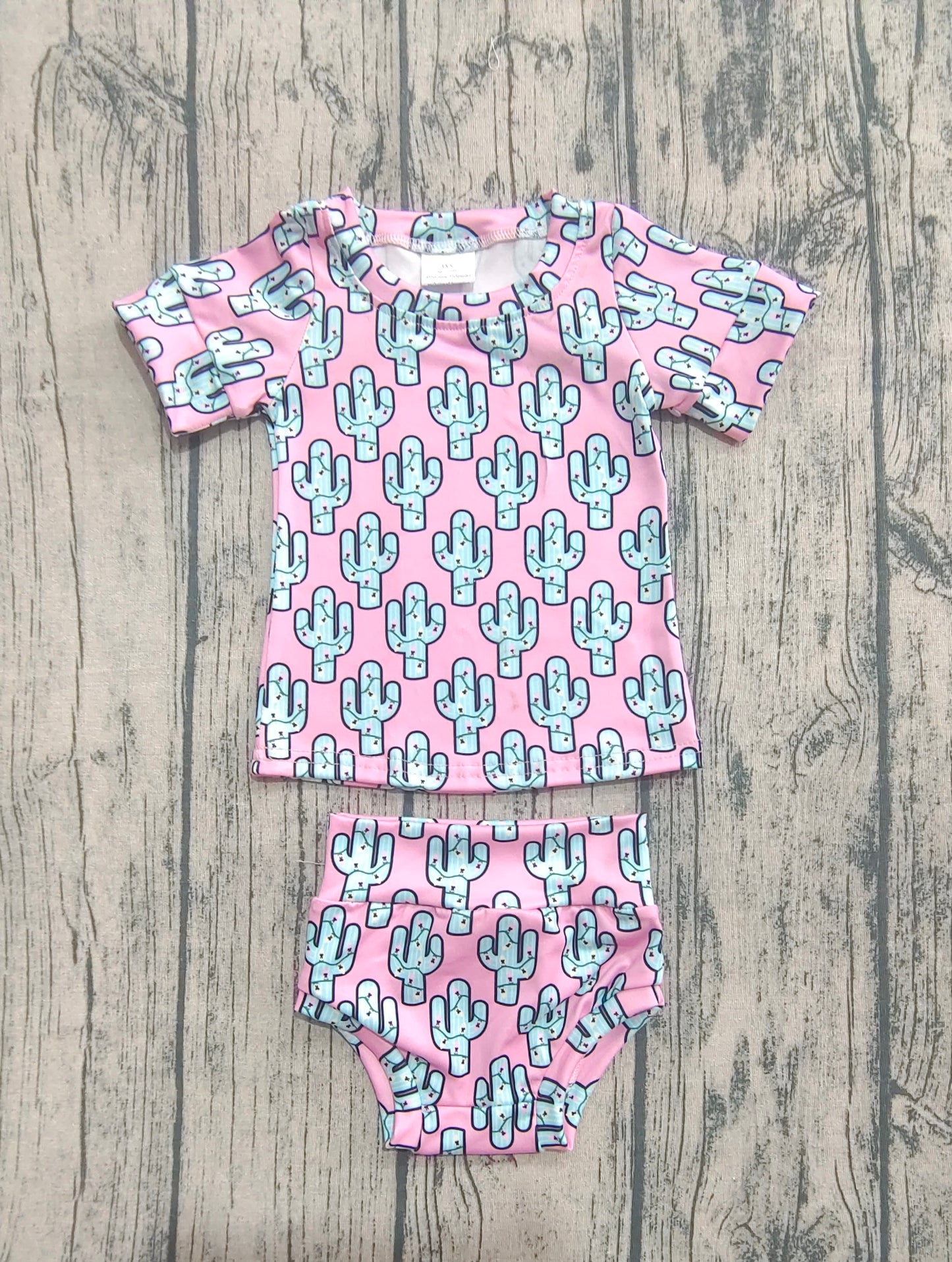 Baby Girl Short Sleeves Cactus Lights Shirt Top Bummie Clothes Christmas Set RTS