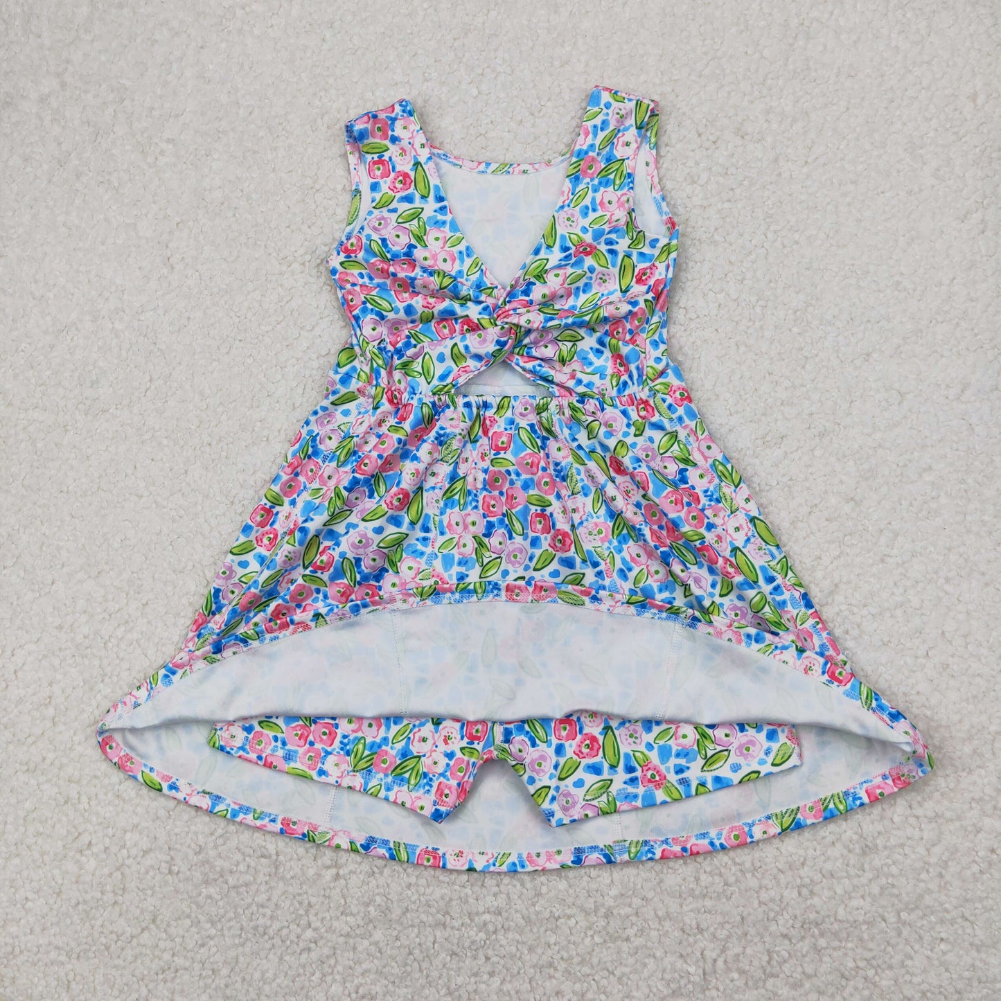 Baby Girl Kids Toddler Sleeveless Flower Yoga Active Wear Blue Dress RTS