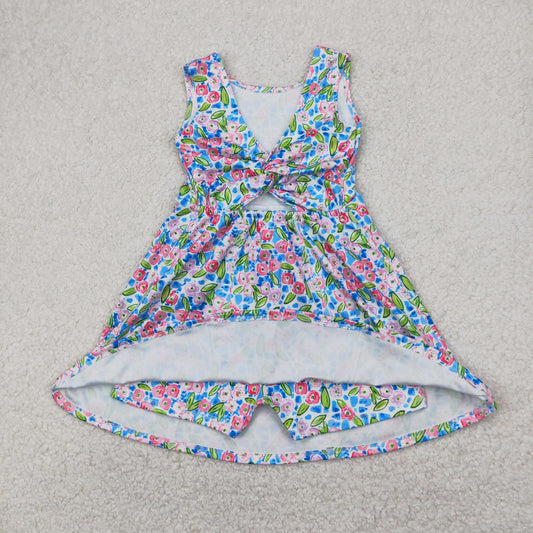 Baby Girl Kids Toddler Sleeveless Flower Yoga Active Wear Blue Dress RTS