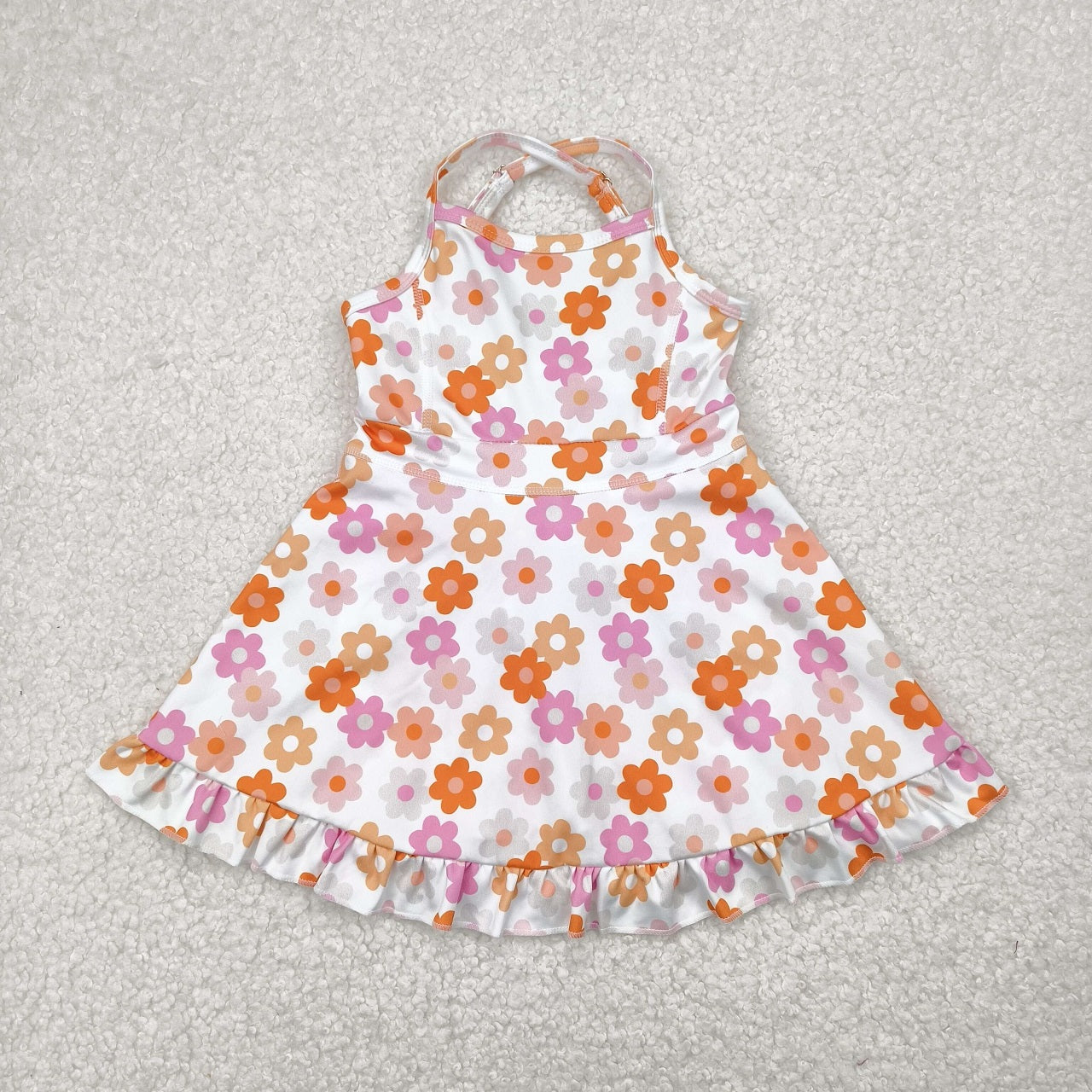 Colors ( 1-7 ) Sibling Baby Girl Straps Flower Bows Yoga Athletic Wear Dress Sibling Clothes RTS