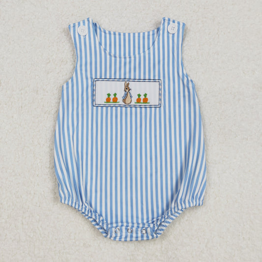 Baby Boy Infant Sleeveless Embroidery Easter Rabbit Carrot Bubble Romper RTS