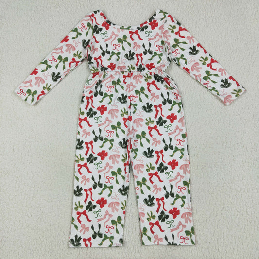 Baby Girl Long Sleeves Colorful Bows Pockets Christmas Buttons Jumpsuit RTS