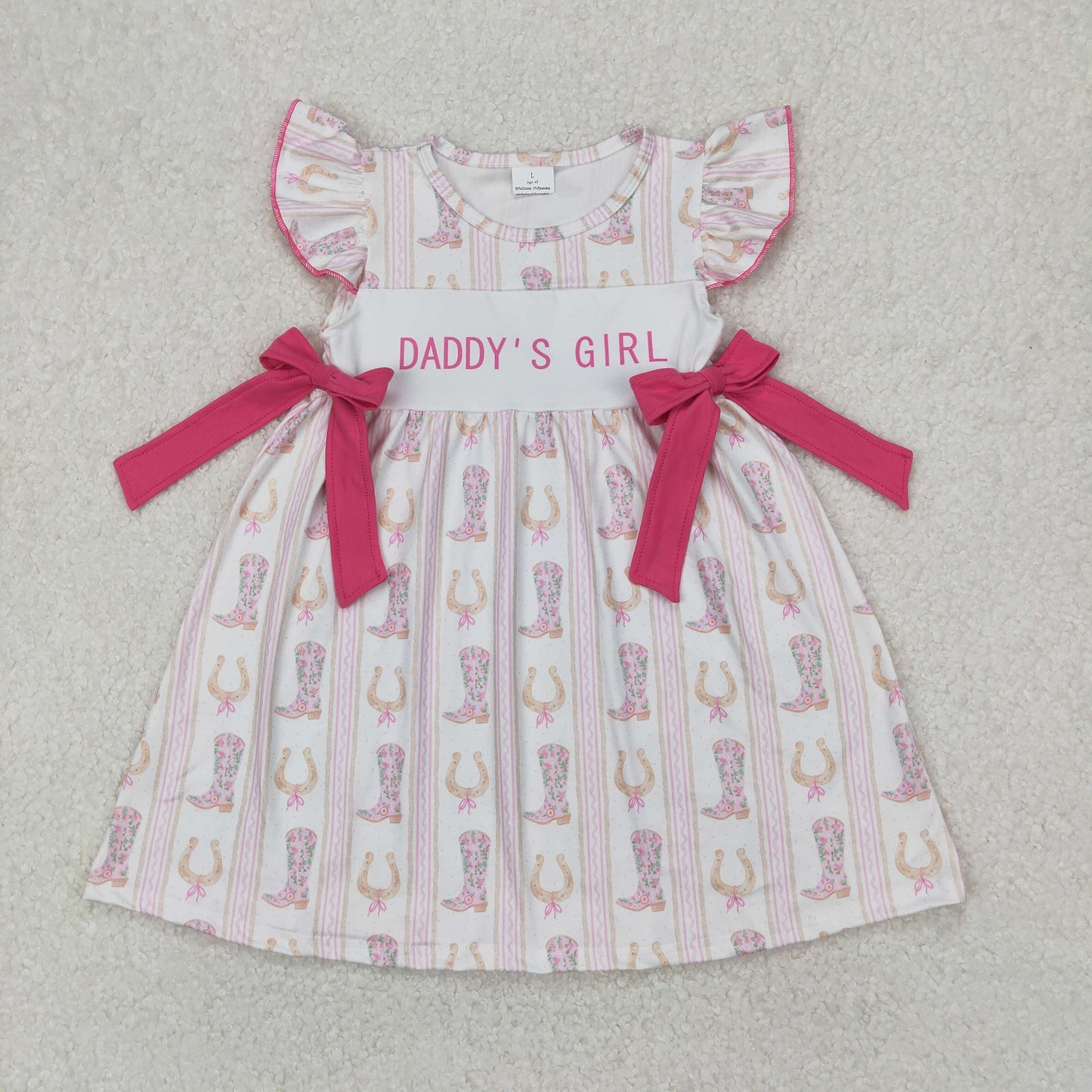 Baby Kids Western Boots Daddy's Girl Bows Knee Length Dress RTS