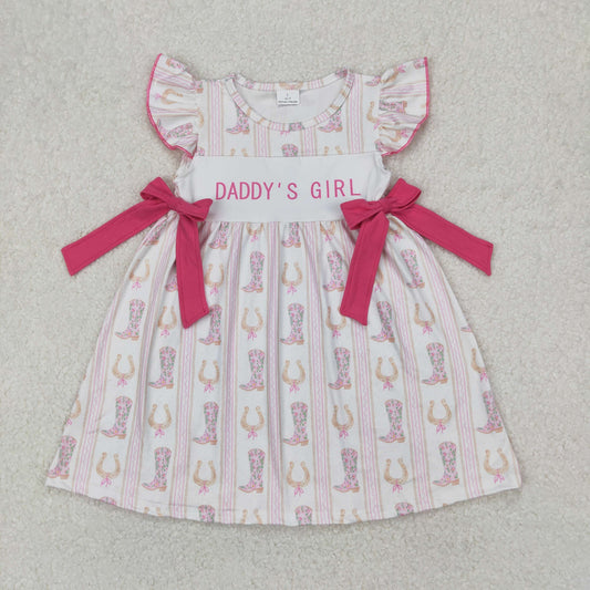 Baby Kids Western Boots Daddy's Girl Bows Knee Length Dress RTS