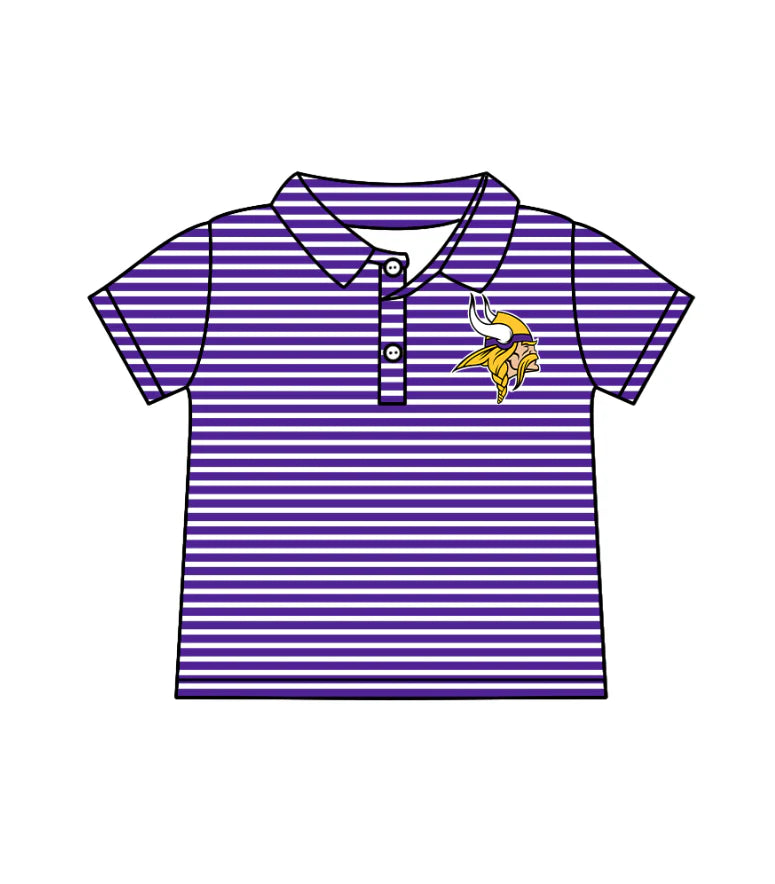 ( Moq 5 ) Baby Boys Short Sleeves Purple Stripes Team Buttons Shirt Tops