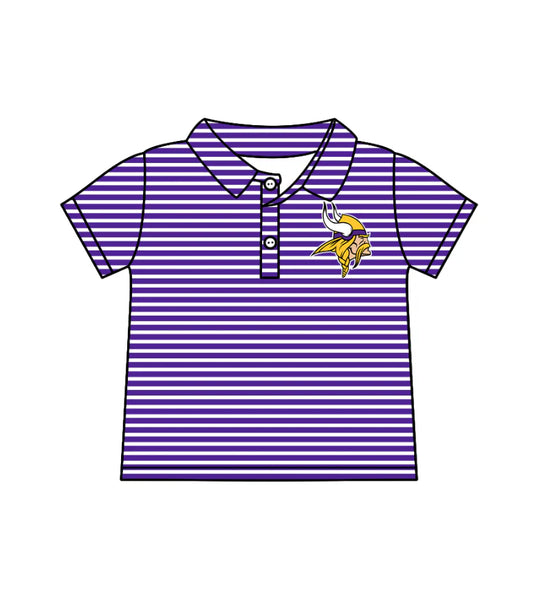 ( Moq 5 ) Baby Boys Short Sleeves Purple Stripes Team Buttons Shirt Tops