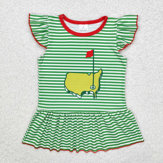 Baby Girl Short Sleeves Golf Flag Green Stripes Shirt