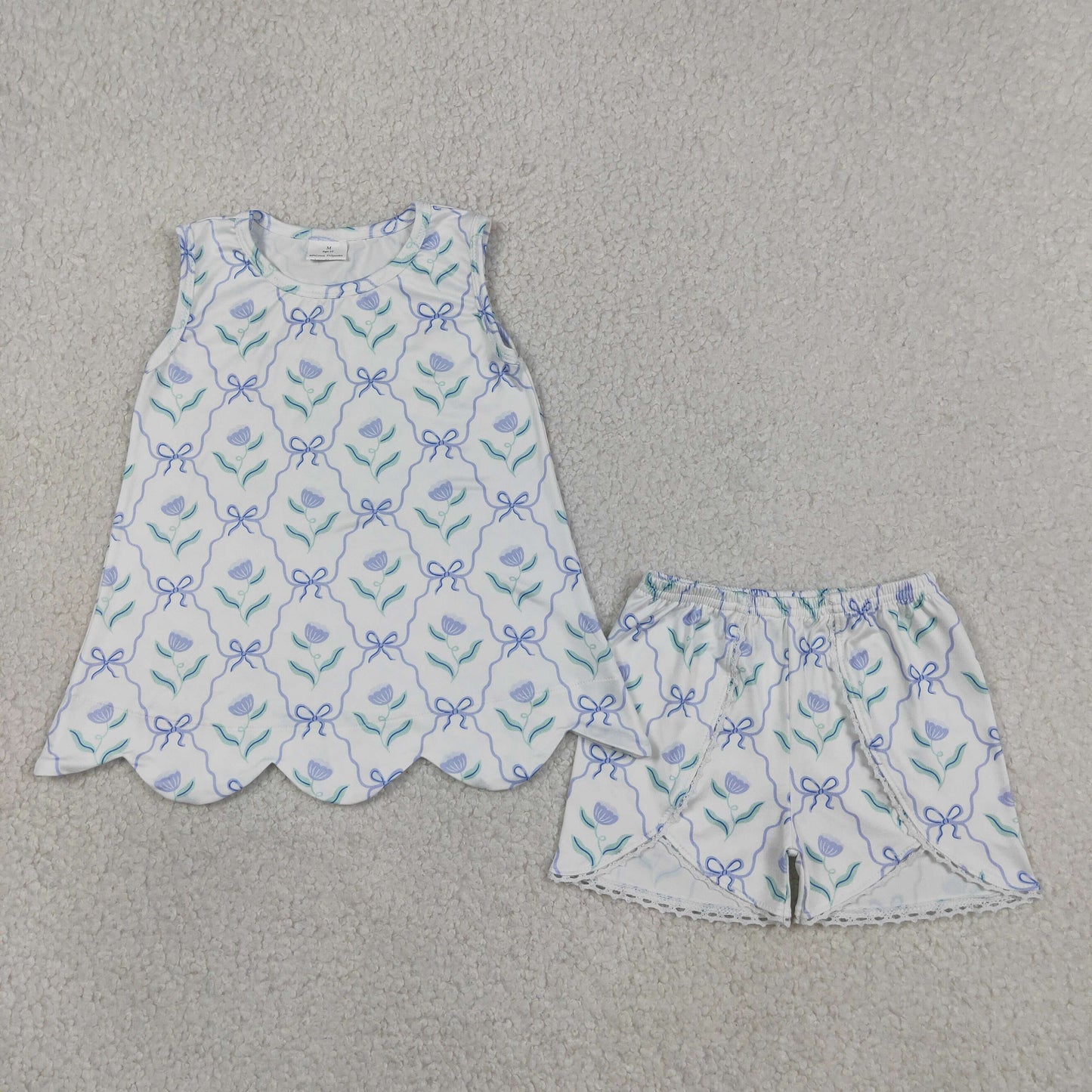 Baby Girls Kids Sleeveless Bows Flower Scallop Tops Shorts Summer Set RTS