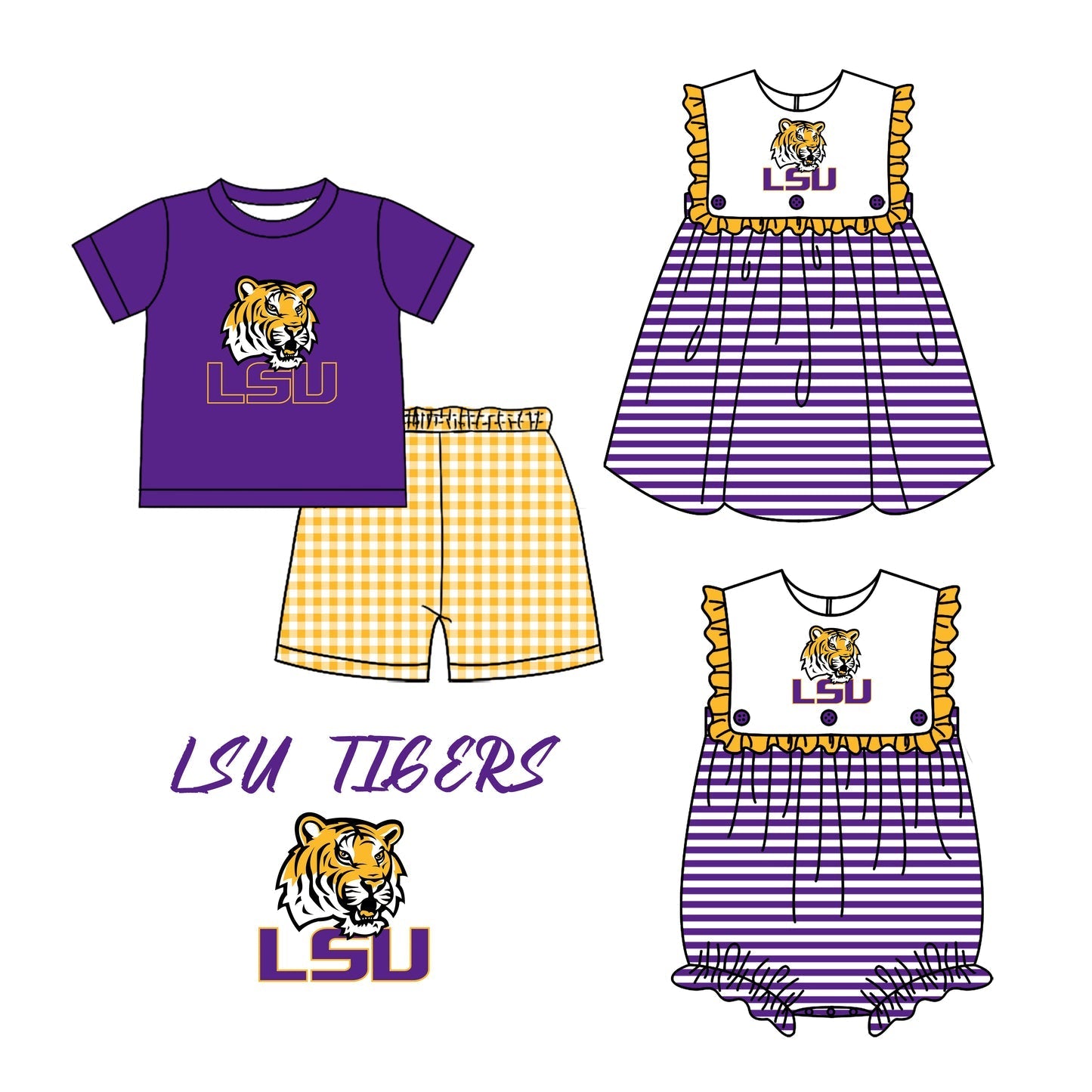 Baby Boy Girl Summer Tiger Team Sibling Romper Dress Set ( Moq 5 Each Style )