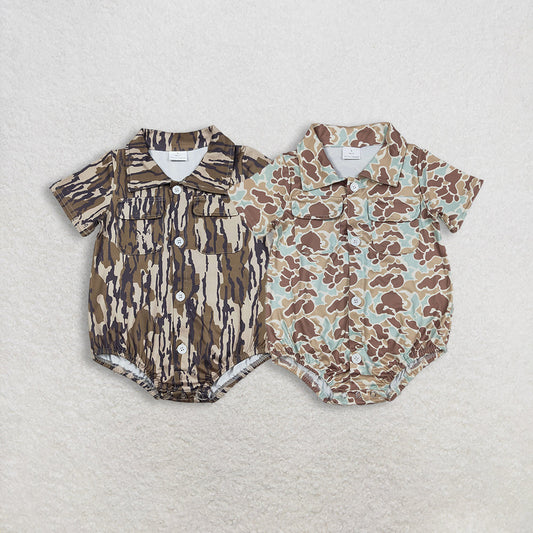 Sibling Baby Boys Infant Short Sleeves Southern Camo Pockets Buttons Rompers RTS