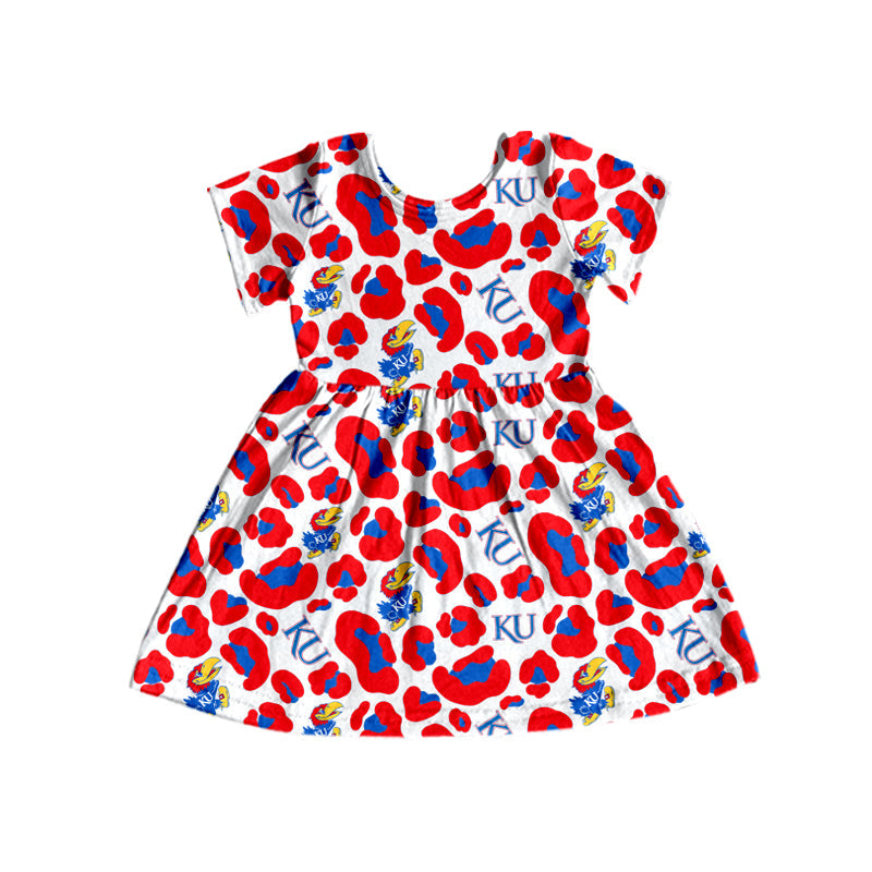 Baby Girl Short Sleeves Leopard Team Knee Length Dress Moq 5