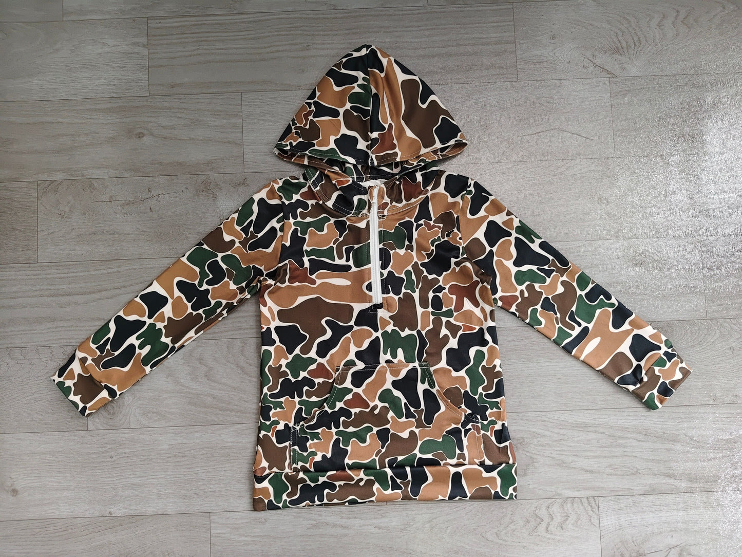 ( No moq ) Preorder Baby Boys Kids Long Sleeves Brown Camo Pocket Hoodie Zipper Shirt Tops