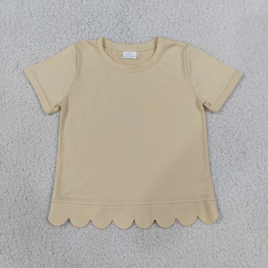 Baby Girls Kids Short Sleeves Cream Shirt Scalloped Tops Cotton Clothes RTS