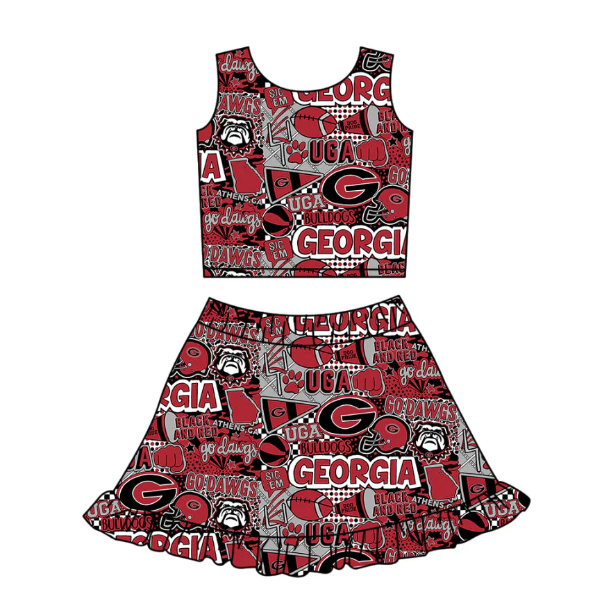 ( Moq 5 ) Baby Girls Kids Sleeveless Dogs Football Tops Shorts Skirt Team Clothes Set