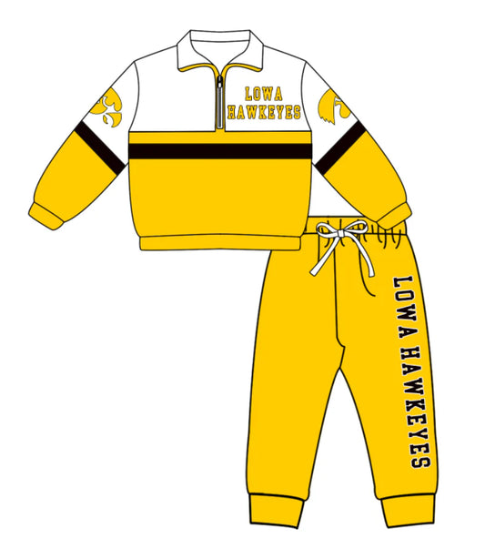 ( Moq 5 ) Baby Boys Kids Yellow Long Sleeves Zipper Shirt Jogger Pants Team Clothes Set