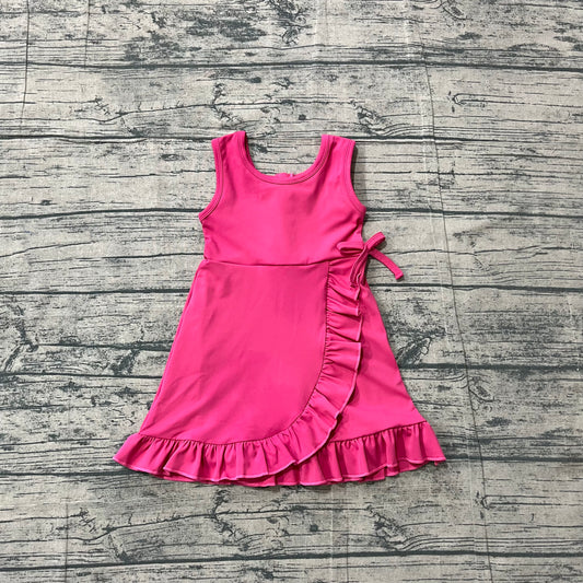 ( No moq ) Preorder Baby Girls Kids Sleeveless Pink Scallop Yoga Active Knee Length Dress