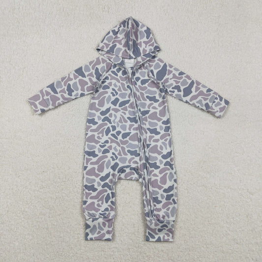Baby Boys Long Sleeves Grey Orange Camo Zipper Hoodie Southern Romper RTS