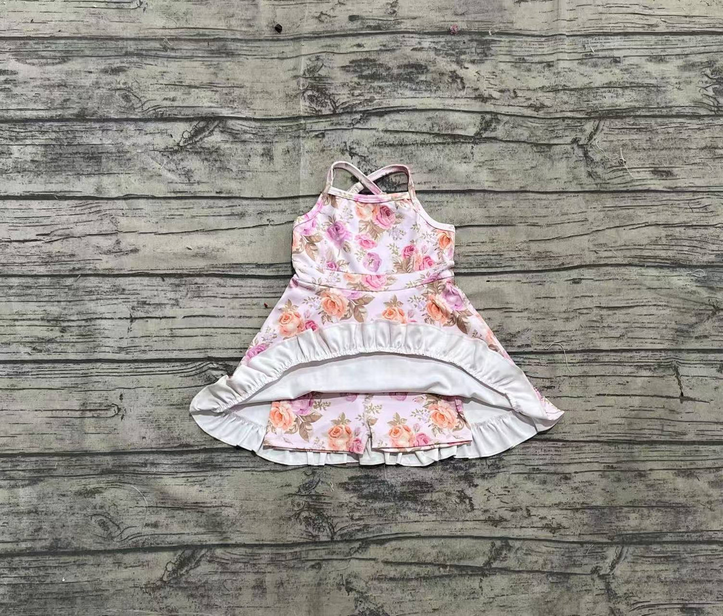 Baby Girl Athletic Pink Orange Flower Yoga Active Wear Skort Dress RTS