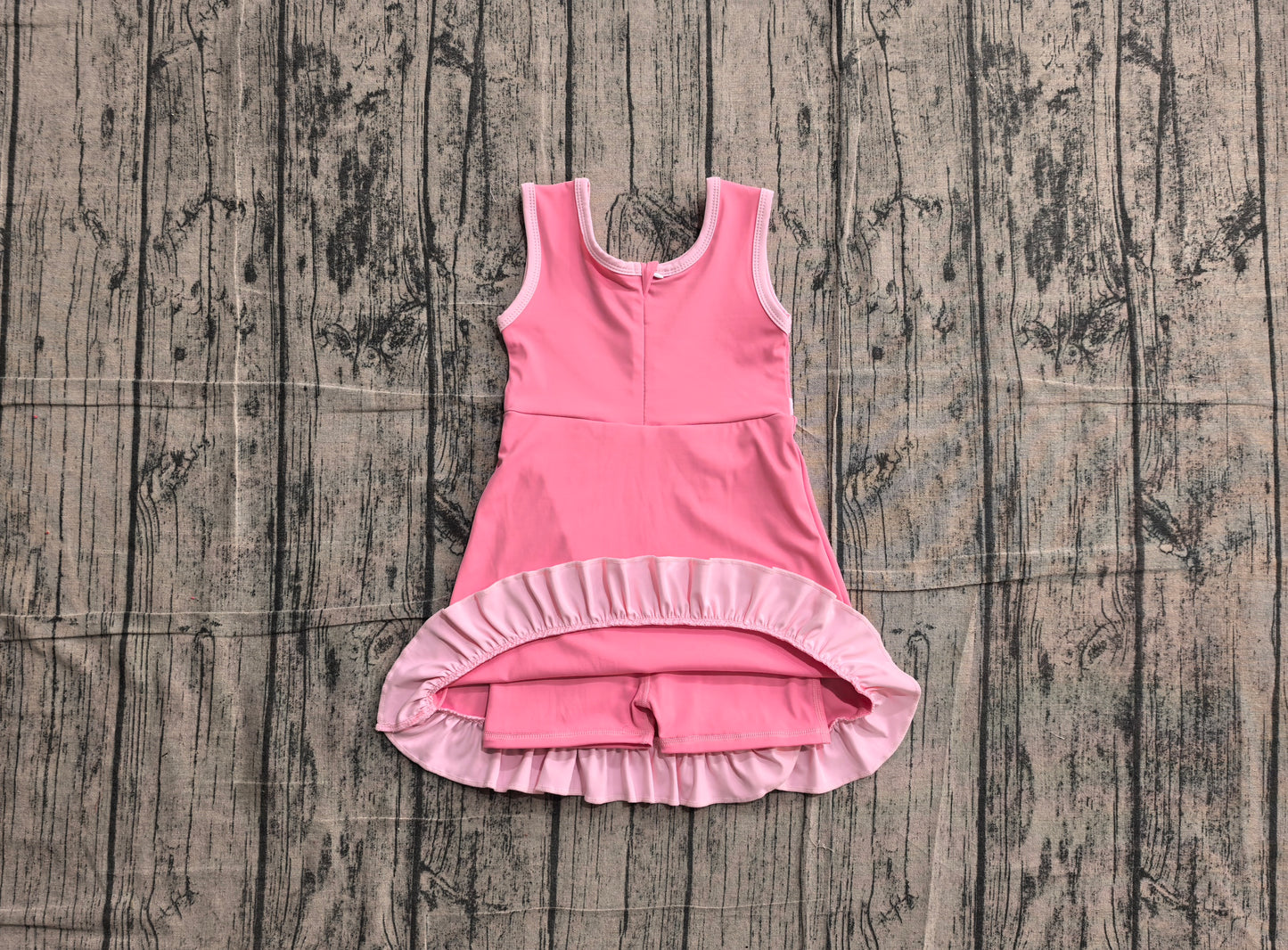 ( No moq ) Preorder Baby Girls Kids Sleeveless Shorts Scallop Dress Yoga Active Pink Clothes