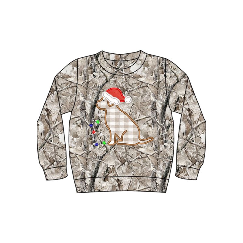 ( Moq 5 ) Preorder Baby Boys Toddler Embroidery Dog Christmas Shirt Tops Camo Clothes