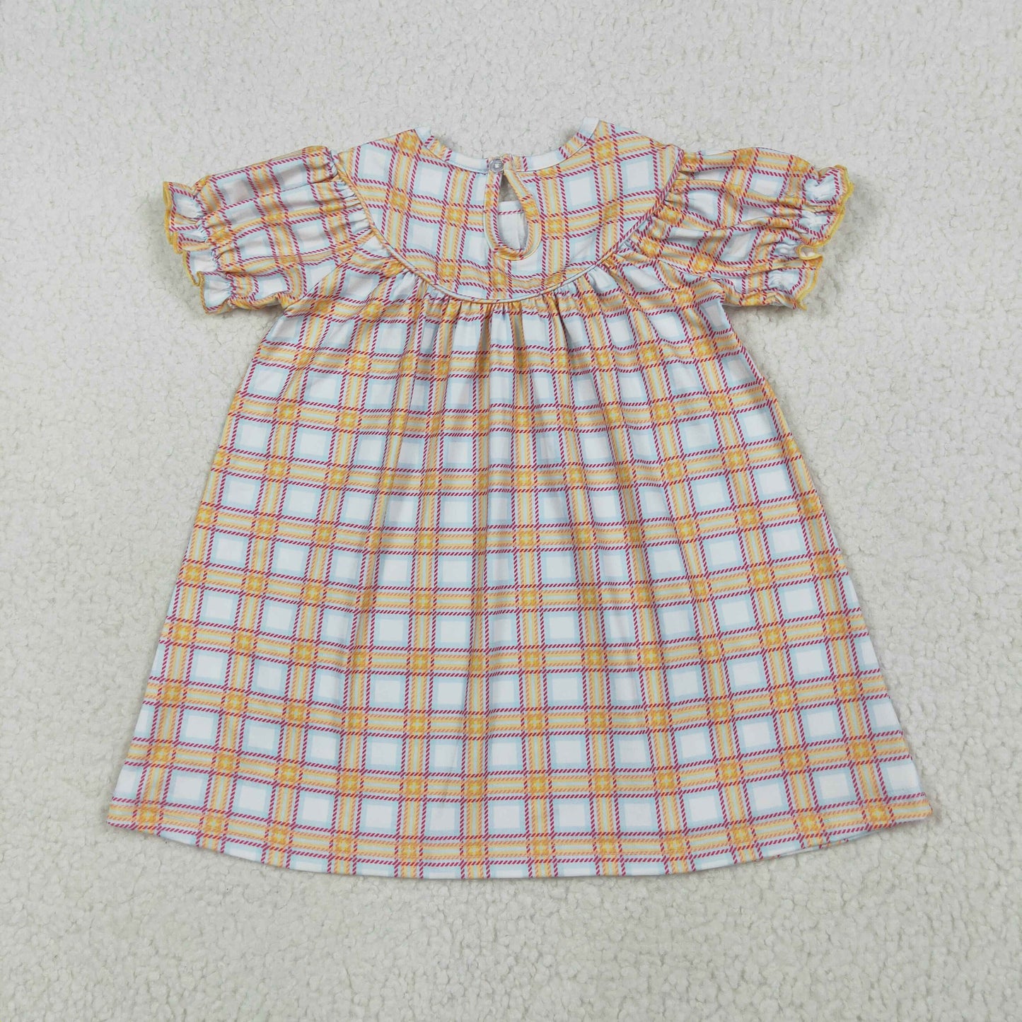 Baby Girl Short Sleeves Embroidery Farm Animals Plaid Knee Length Smocked Dress RTS