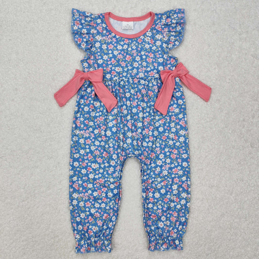 Baby Girl Infant Short Sleeves Flower Bows Pants Romper