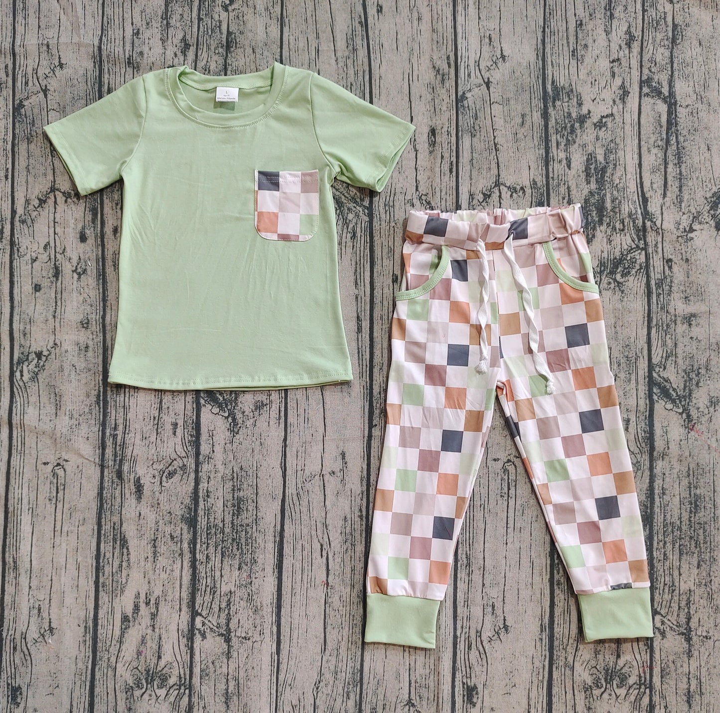 Baby Boy Short Sleeves Shirt Pockets Checked Pants Set RTS