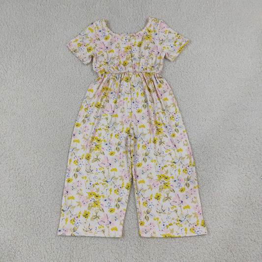 Baby Girls Kids Short Sleeves Flower Pants Jumpsuit Yellow Clothes RTS