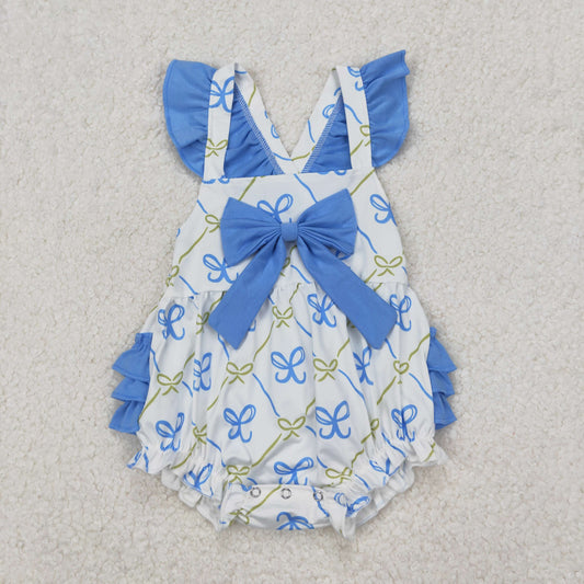 Baby Girl Short Sleeves Bows Bubble Ruffle Romper RTS