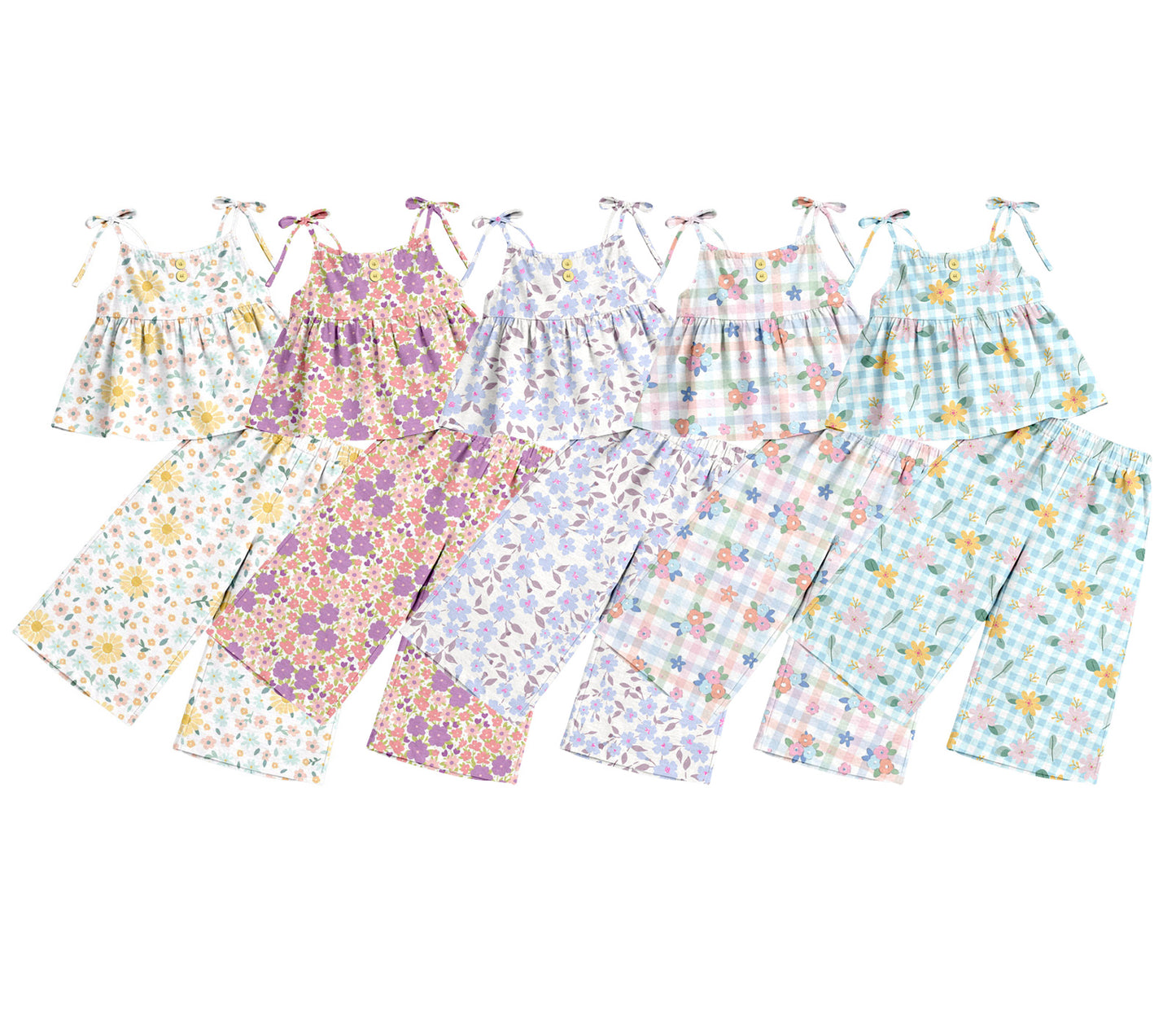 ( Moq 5 Each Style ) Sibling Baby Girls Kids Straps Flower Tops Pants Sets Clothes