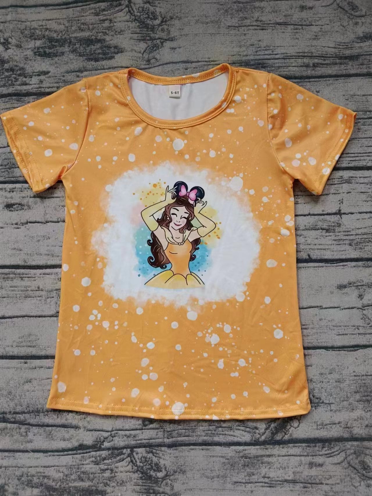 Moq 5 Pre-order Baby Girl Yellow Short Sleeves Princess Shirt Tops