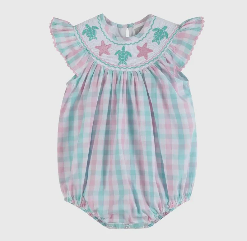 Moq 3 Pre-order Baby Girl Turtles Stars Plaid One Piece Romper