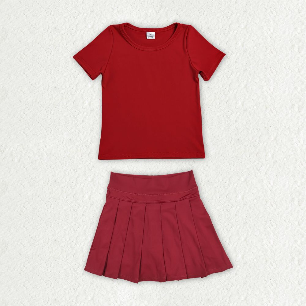 Baby Girls Kids Short Sleeves Shirt Skirt Shorts Yoga Active Set Red Clothes RTS