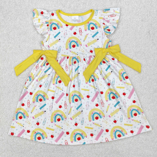 Baby Girl Short Sleeves Pencils Yellow Bows Back To School Dress RTS
