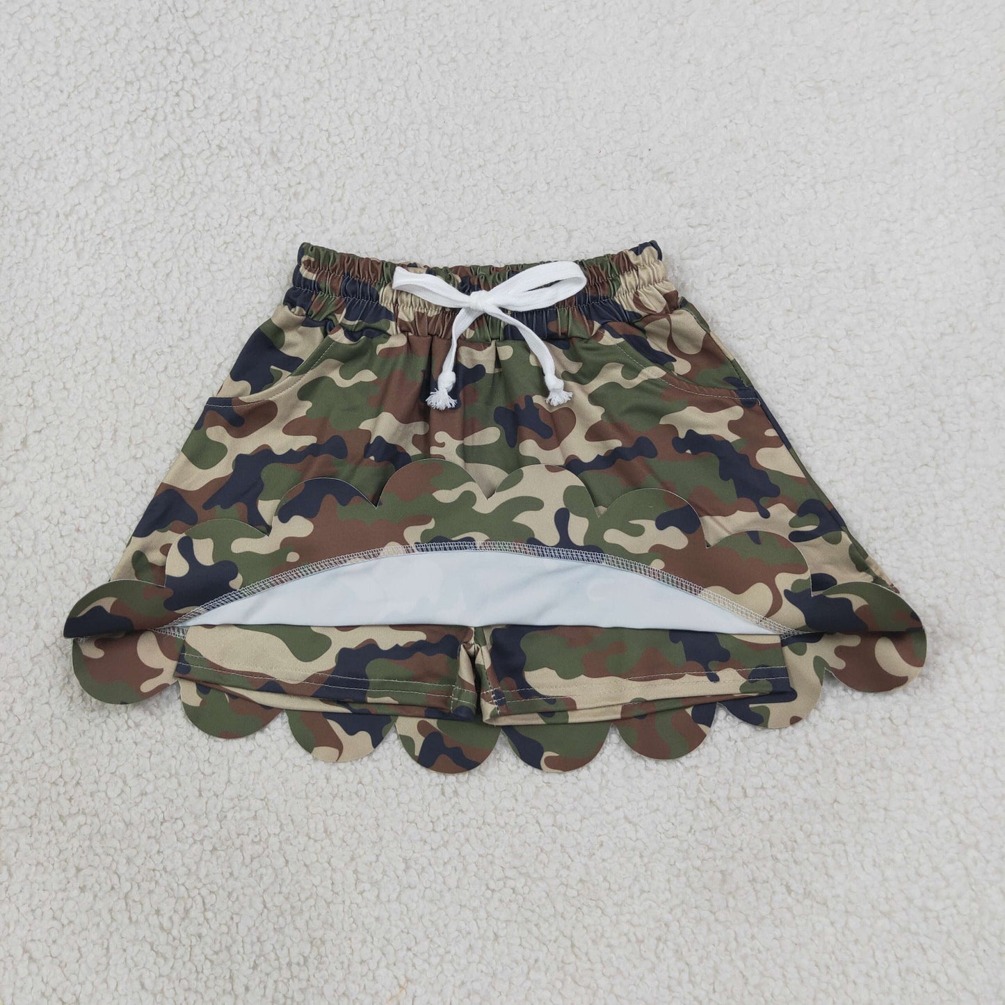 Baby Girls Kids Green Camo Shorts Pockets Scallop Skirt Clothes RTS