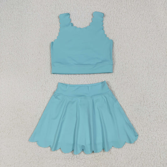Baby Girl Blue Straps Vest Tops Shorts Skort Yoga Active Wear Clothes Set RTS