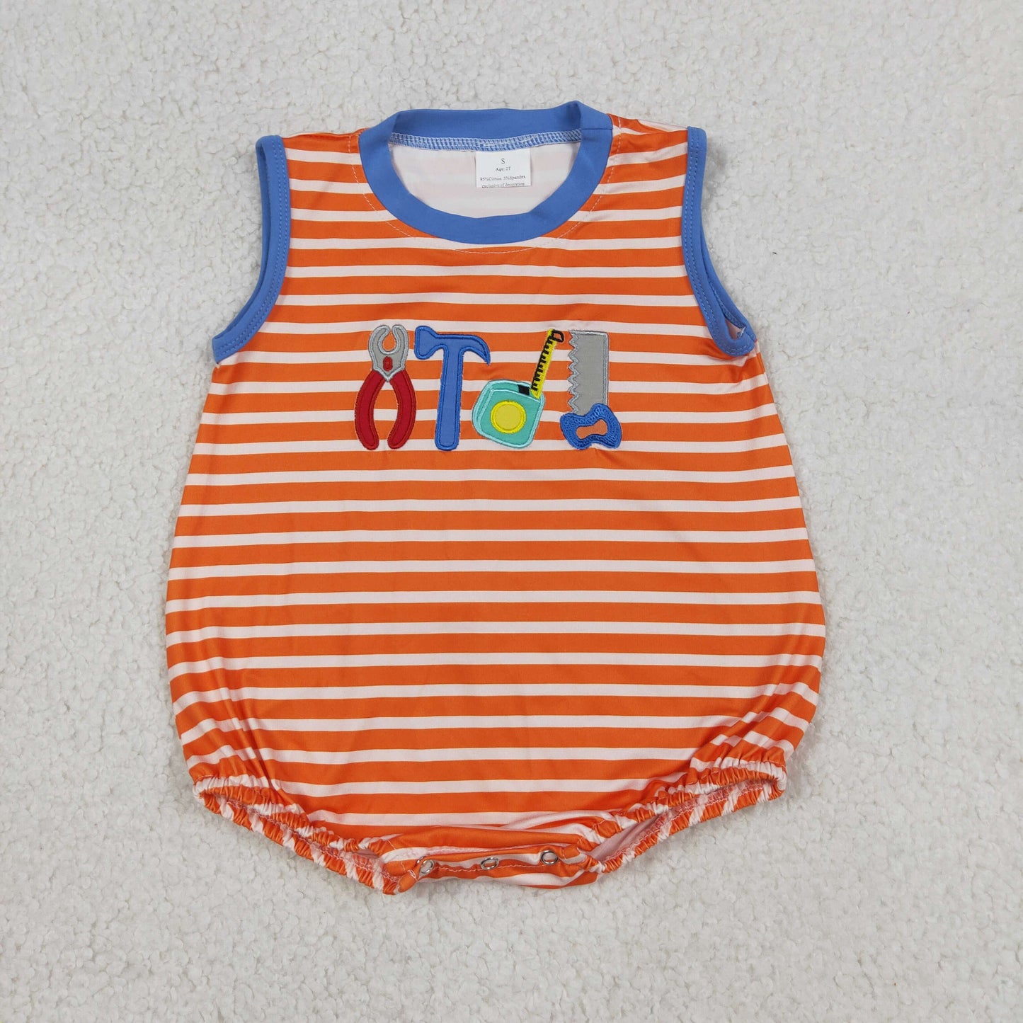 Baby Boys Infant Embroidery Tools Orange Stripes Bubble Romper Clothes RTS
