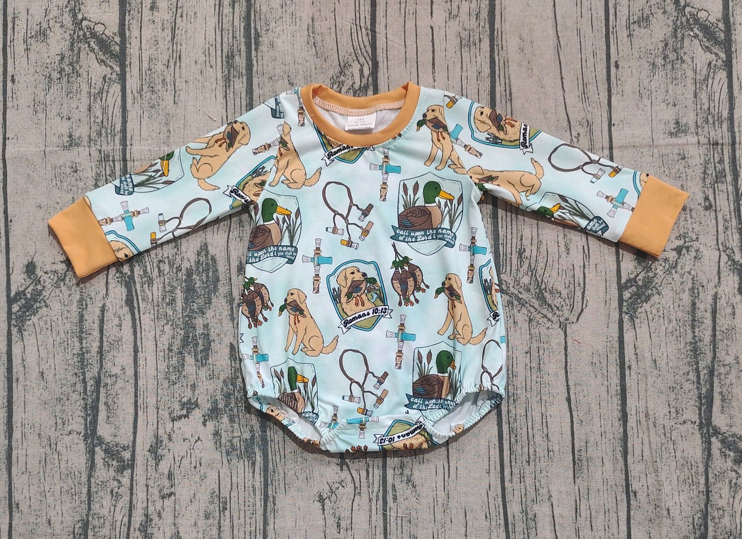 Baby Boy Long Sleeves Dogs Ducks Hunting Bubble Romper RTS
